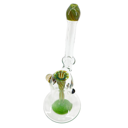 Clear bubbler with green accents on a white background.