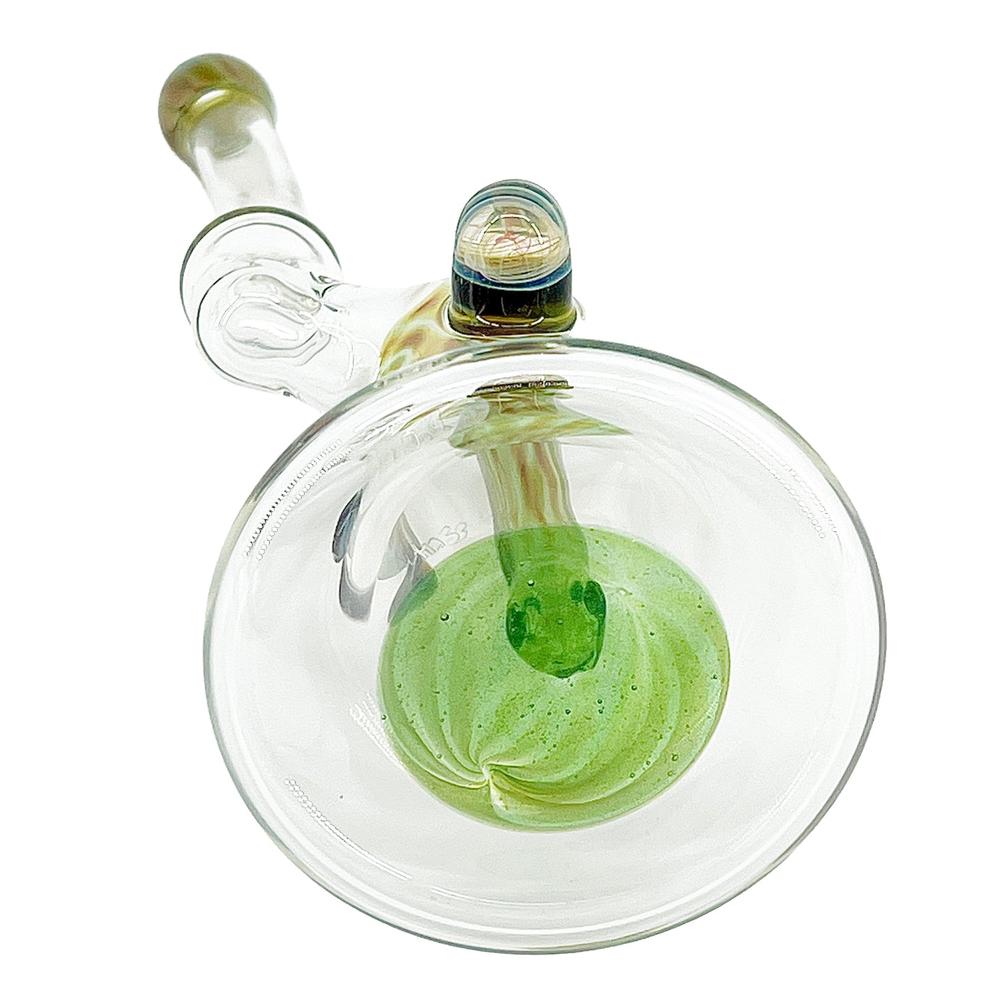 Clear bubbler with green accents on a white background.