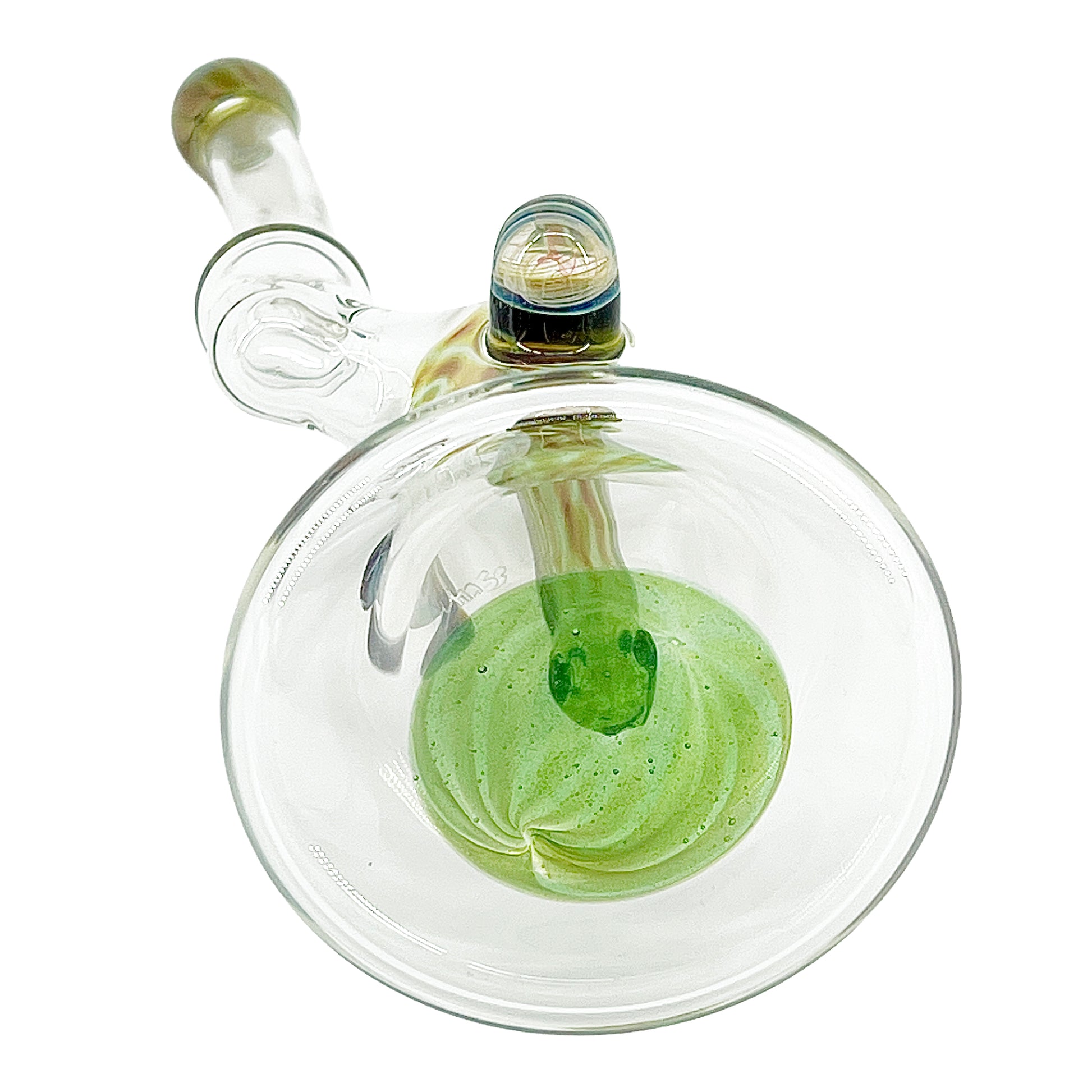 Clear bubbler with green accents on a white background.