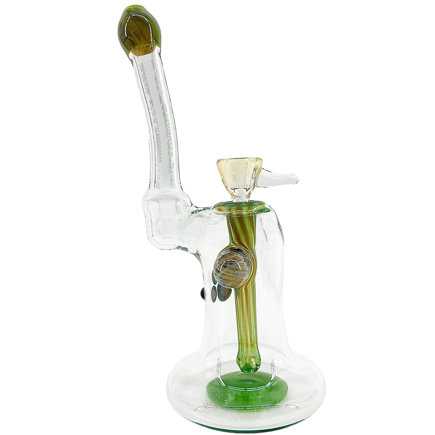 Clear bubbler with green accents on a white background.