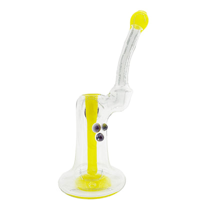 Clear bubbler with yellow accents on a white background.