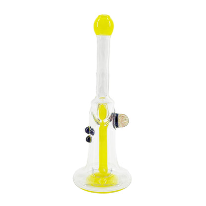 Clear bubbler with yellow accents on a white background.