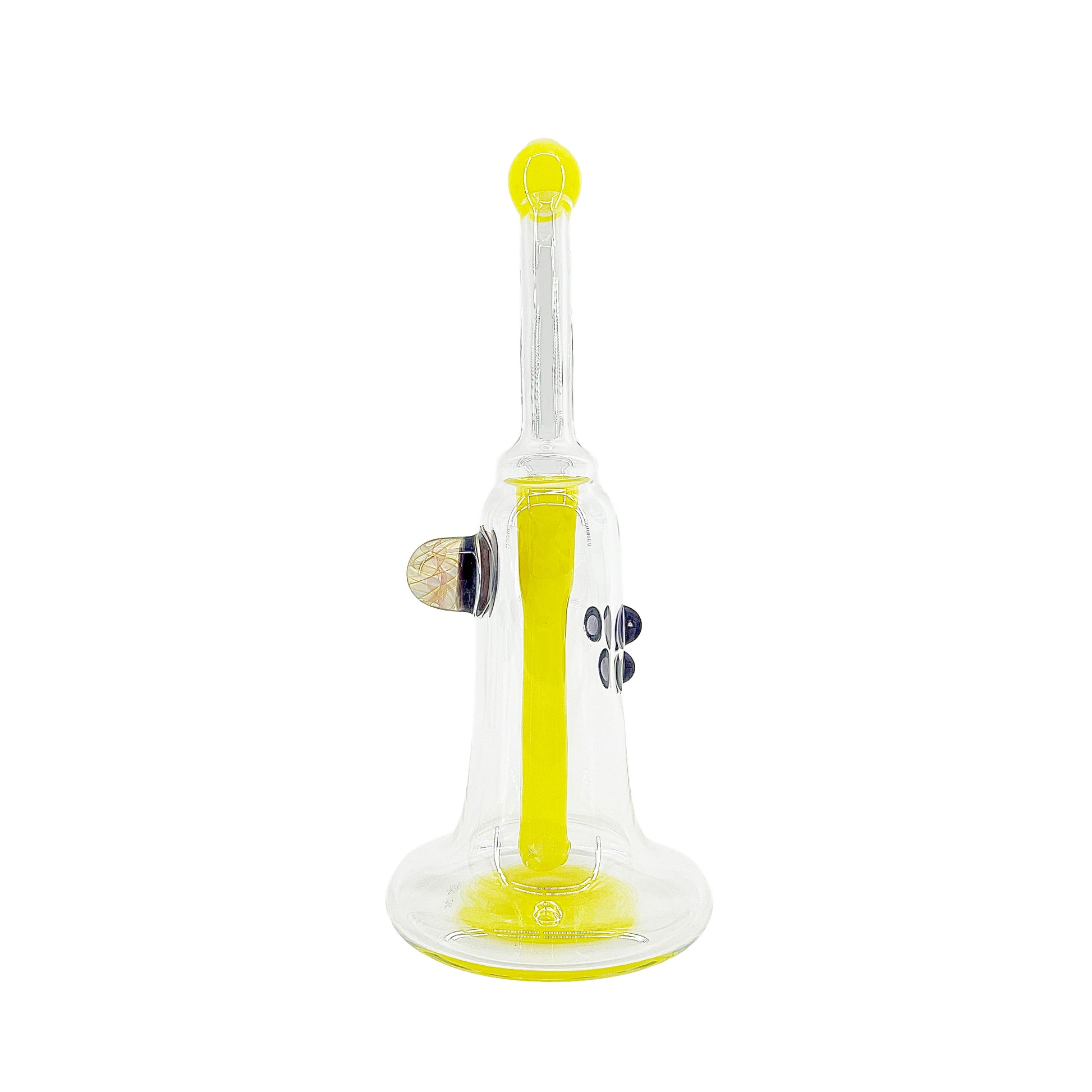 Clear bubbler with yellow accents on a white background.
