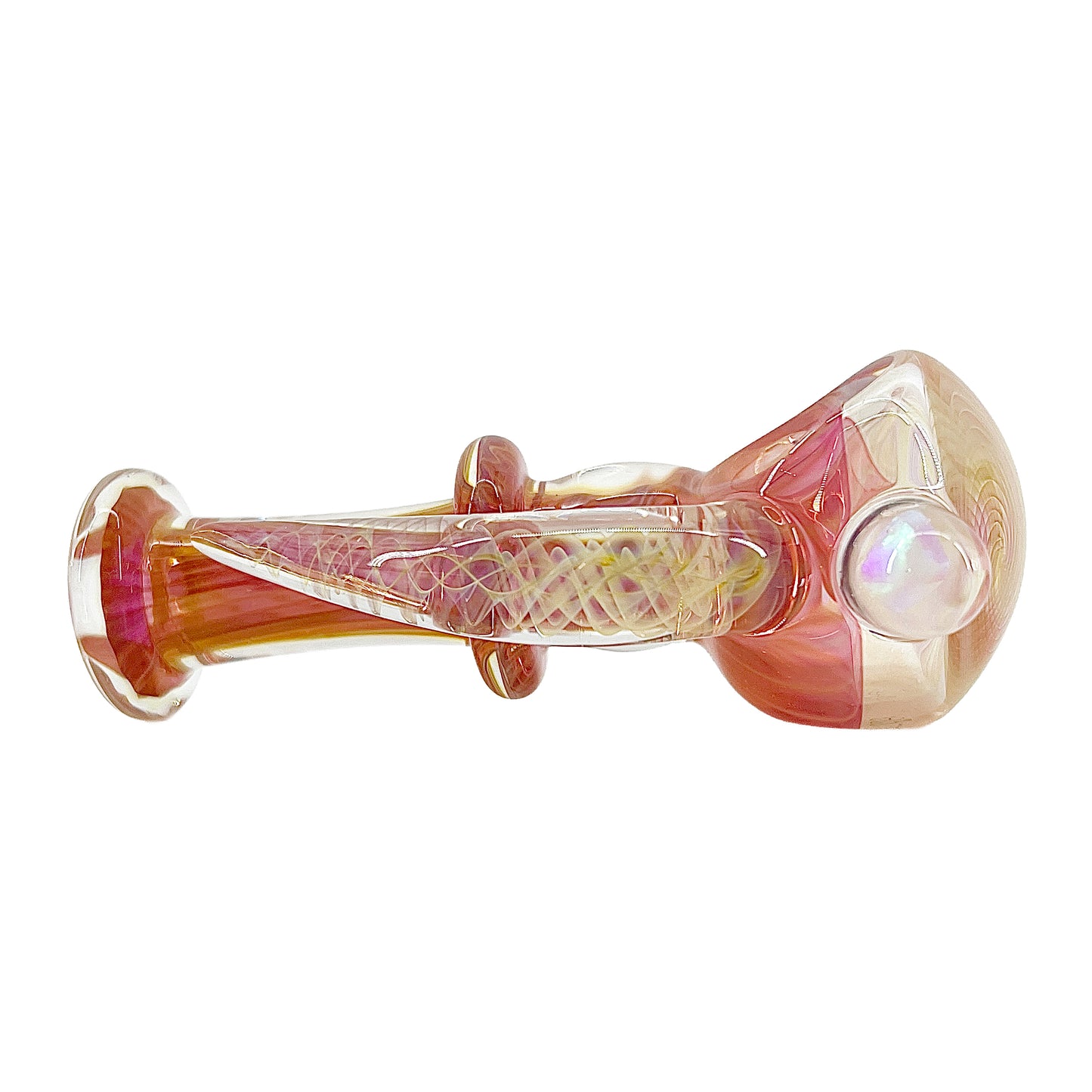 Fume glass spoon pipe on a white background.