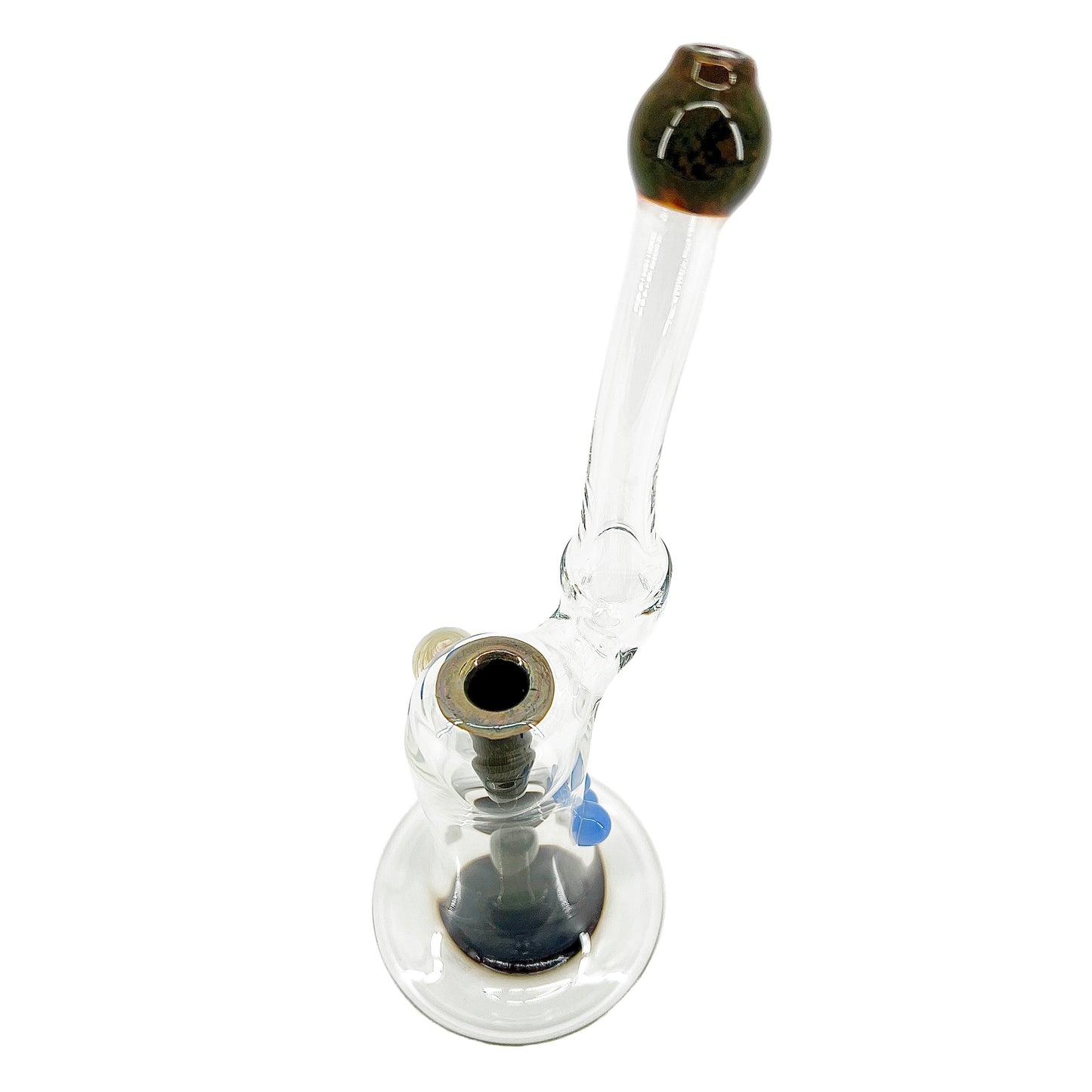 Clear bubbler with dark accents on a white background.