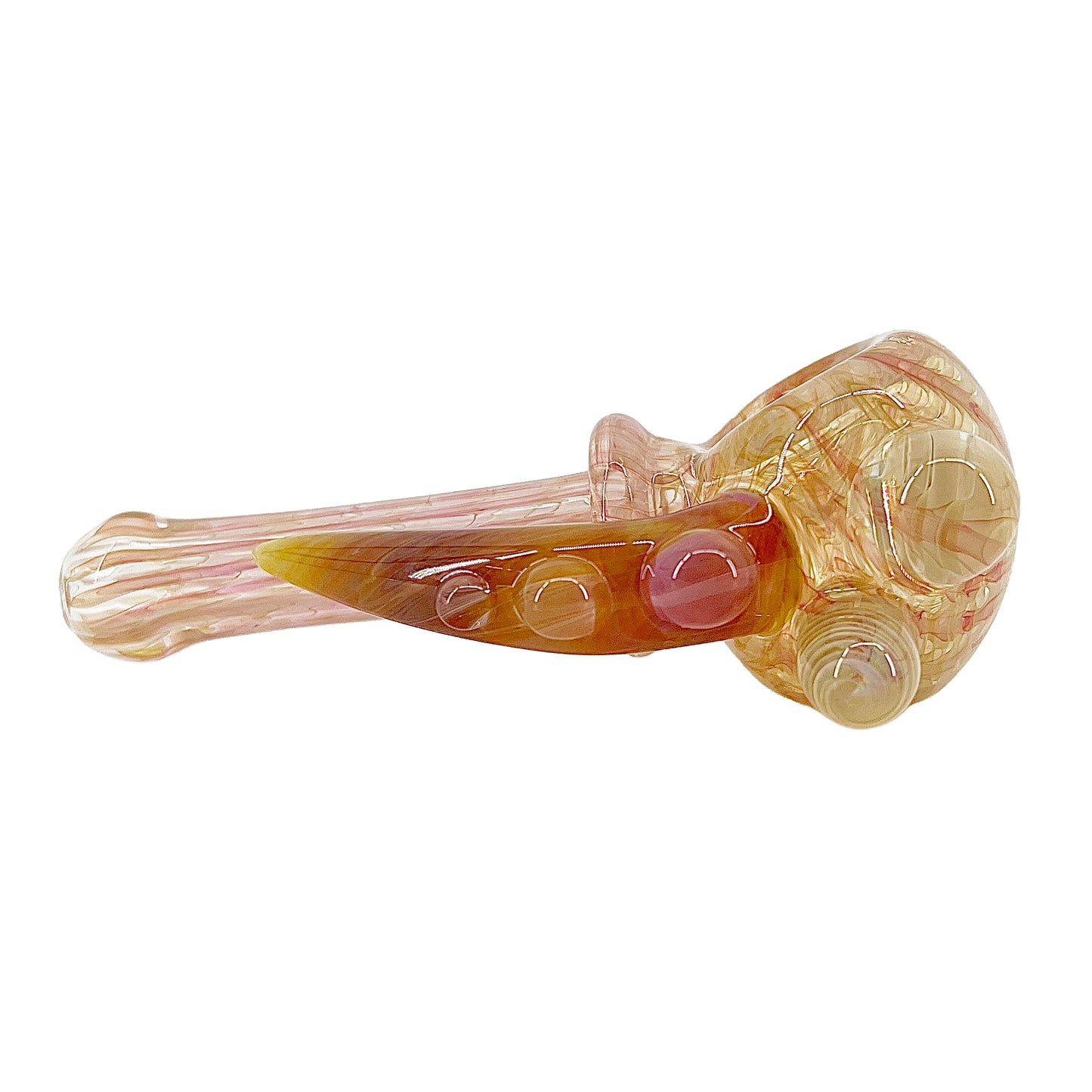 Fume wrap'n rake spoon pipe on a white background.