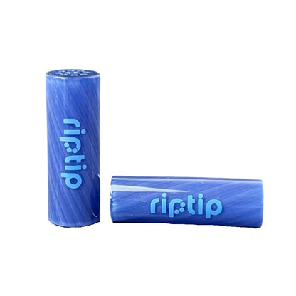 Two blue glass tips with the branding 'ripTip' on them, against a white background.