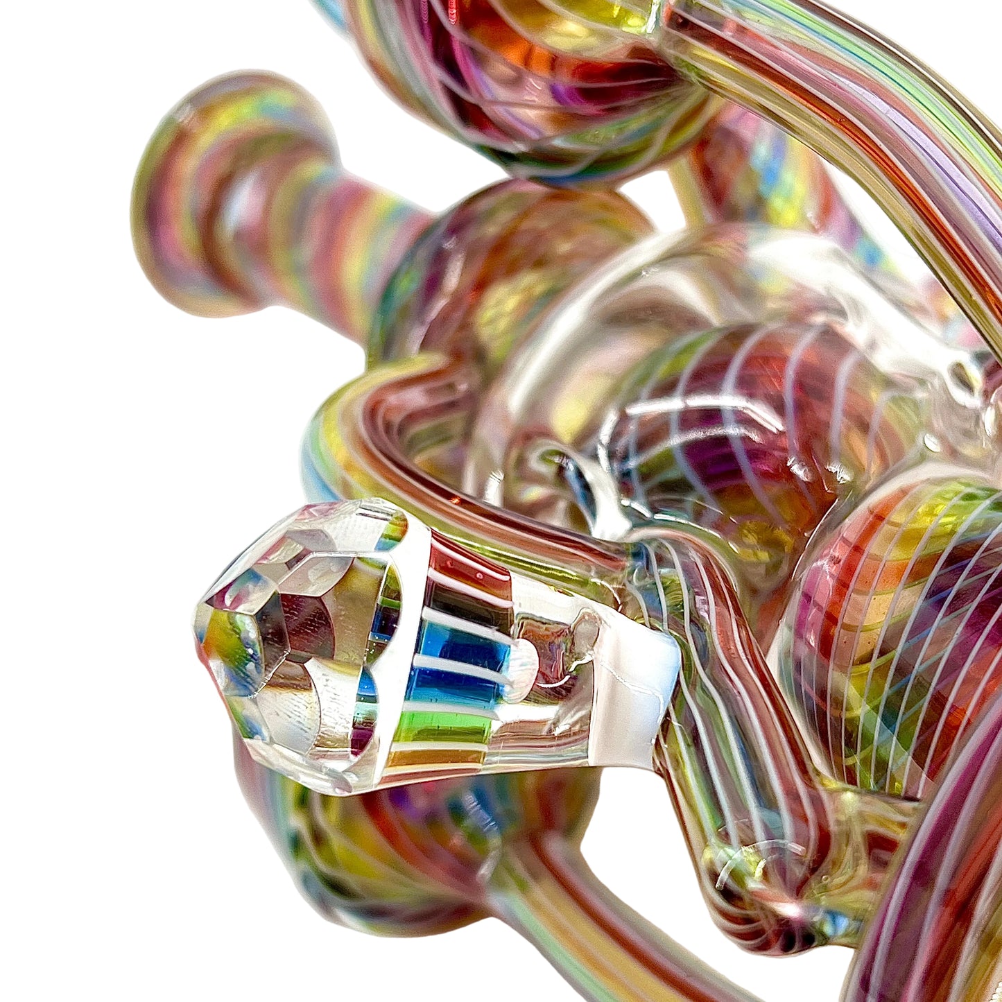 Multicolored glass pipe with a white background