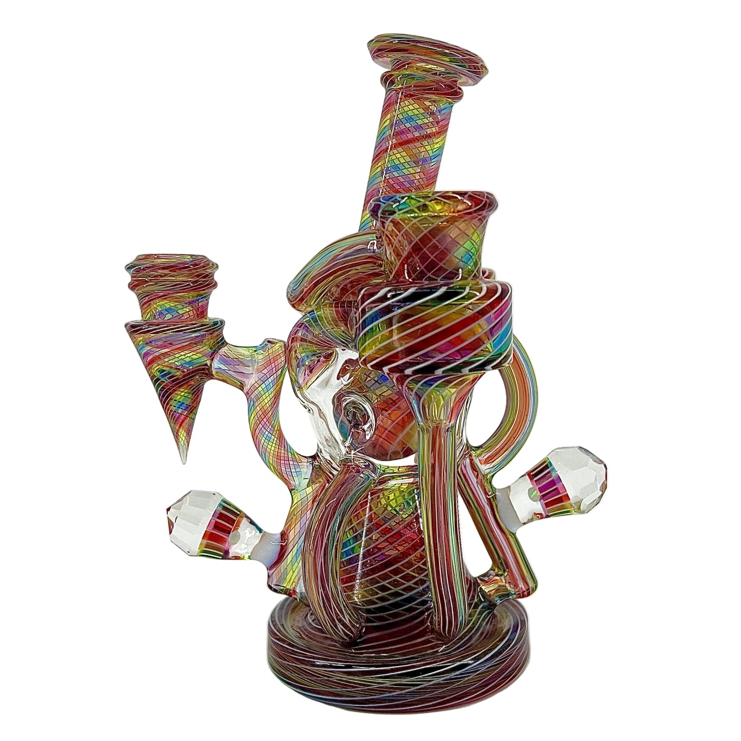 Multicolored glass smoking device on a white background