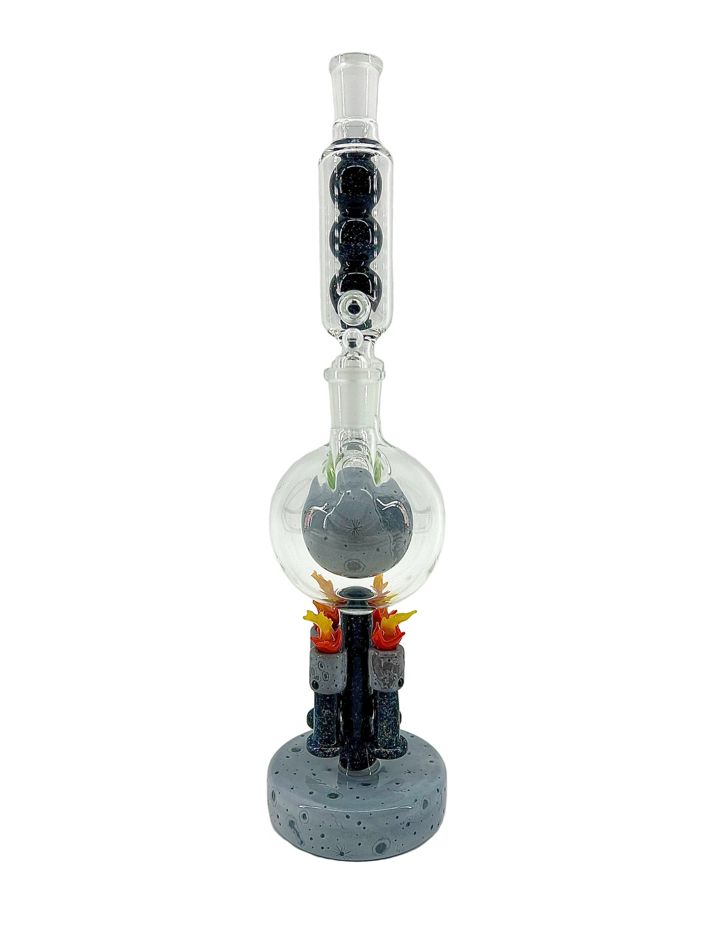 Glass pipe with a moon-surface base on a white background.