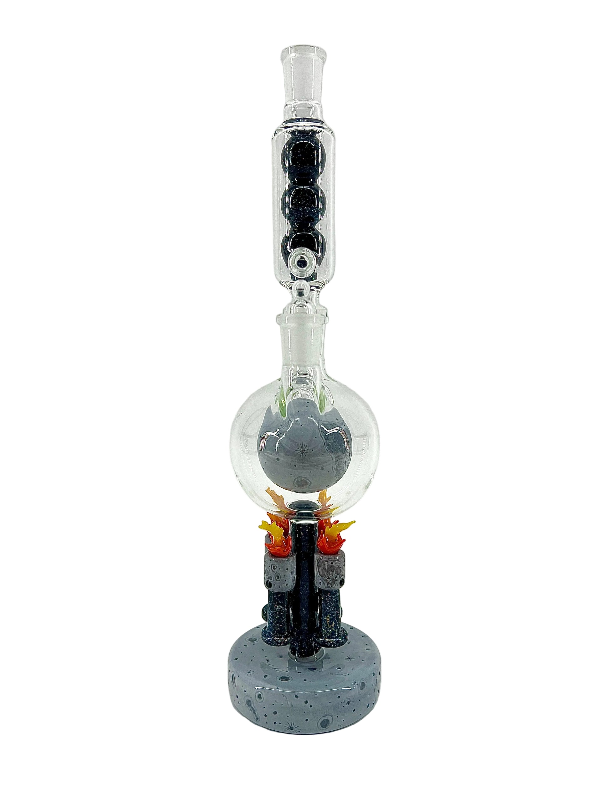 Glass pipe with a moon-surface base on a white background.