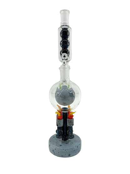 Glass pipe with a moon-surface base on a white background.
