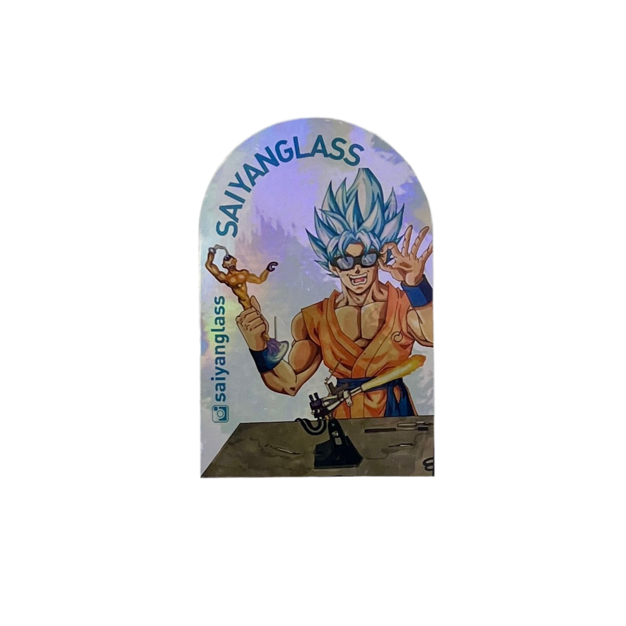 Saiyanglass sticker with character design on a white background