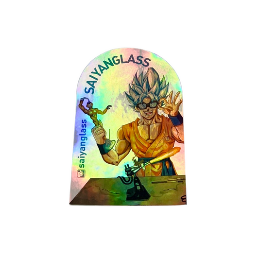 Colorful sticker with a character design and 'Saiyanglass' branding.