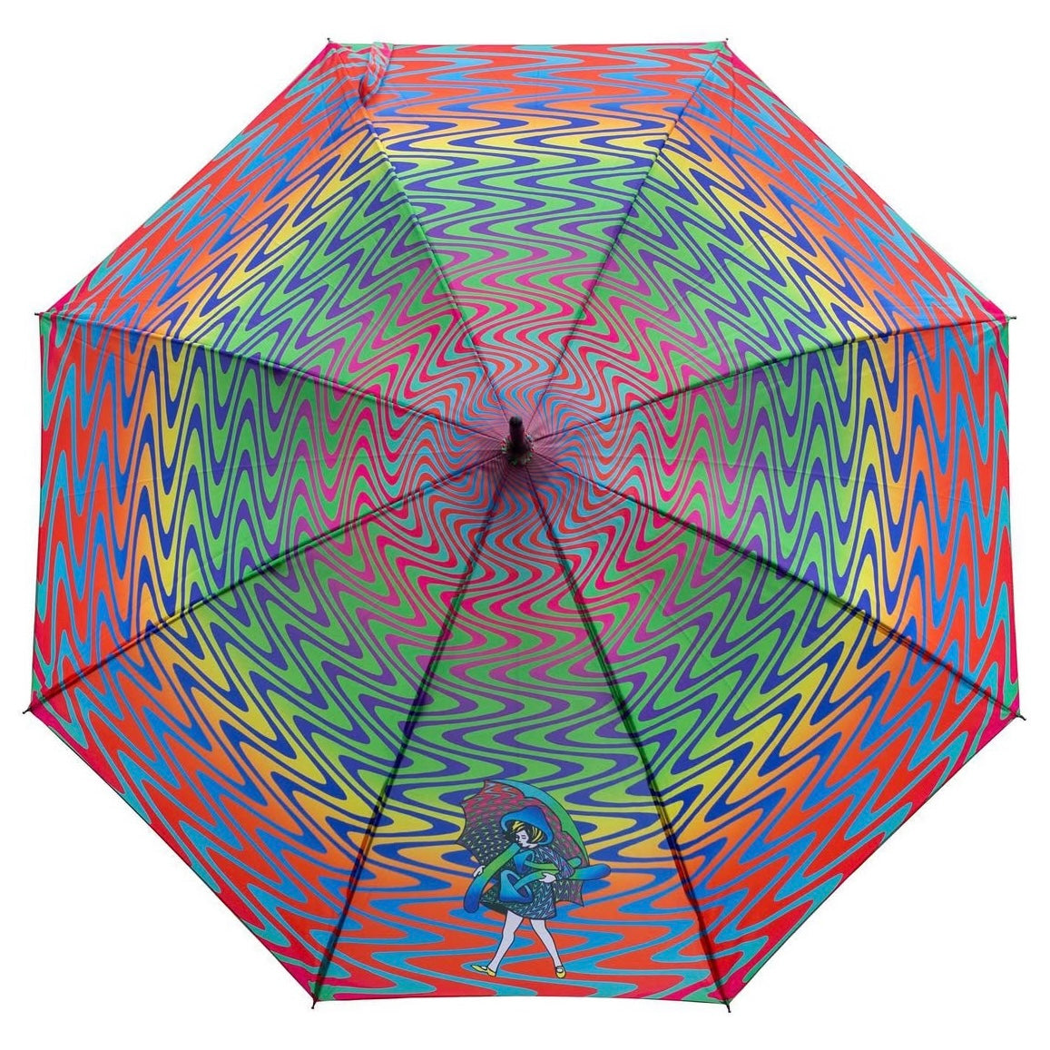 Colorful umbrella with a pattern on a white background.