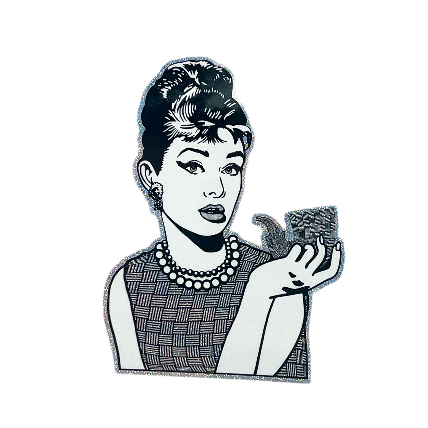 Illustration of a woman with a stylish hairstyle and jewelry holding a pipe.