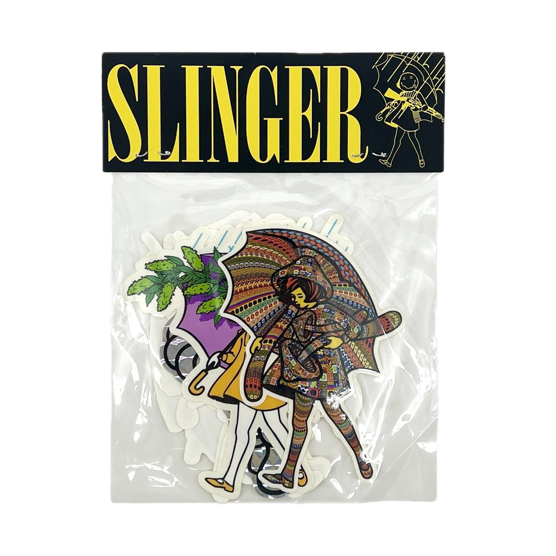 Packaged product with a colorful character design and 'Slinger' branding.