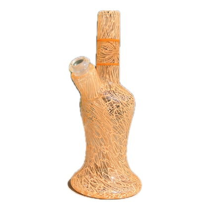 An orange glass pipe with a unique design, featuring intricate patterns.