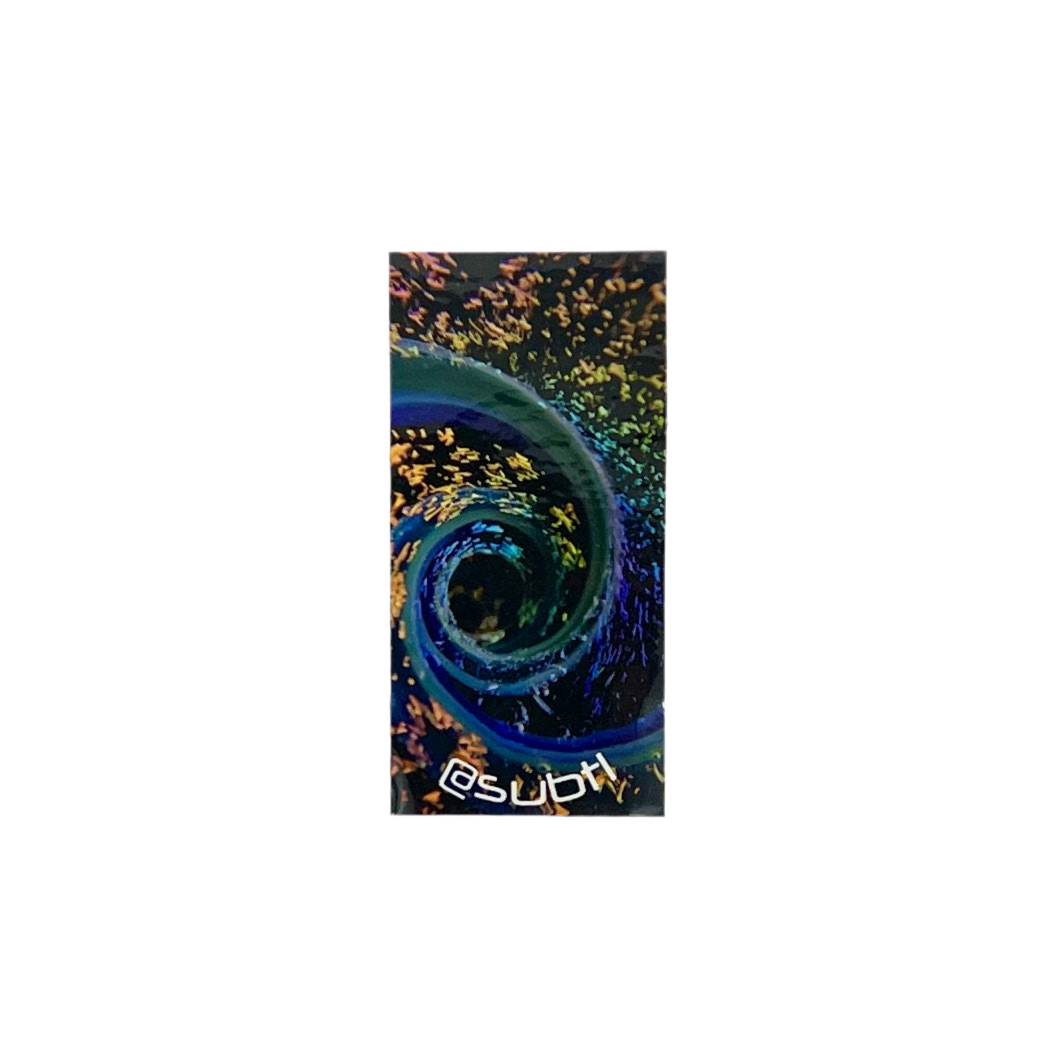 Colorful abstract design with a brand name on a white background.