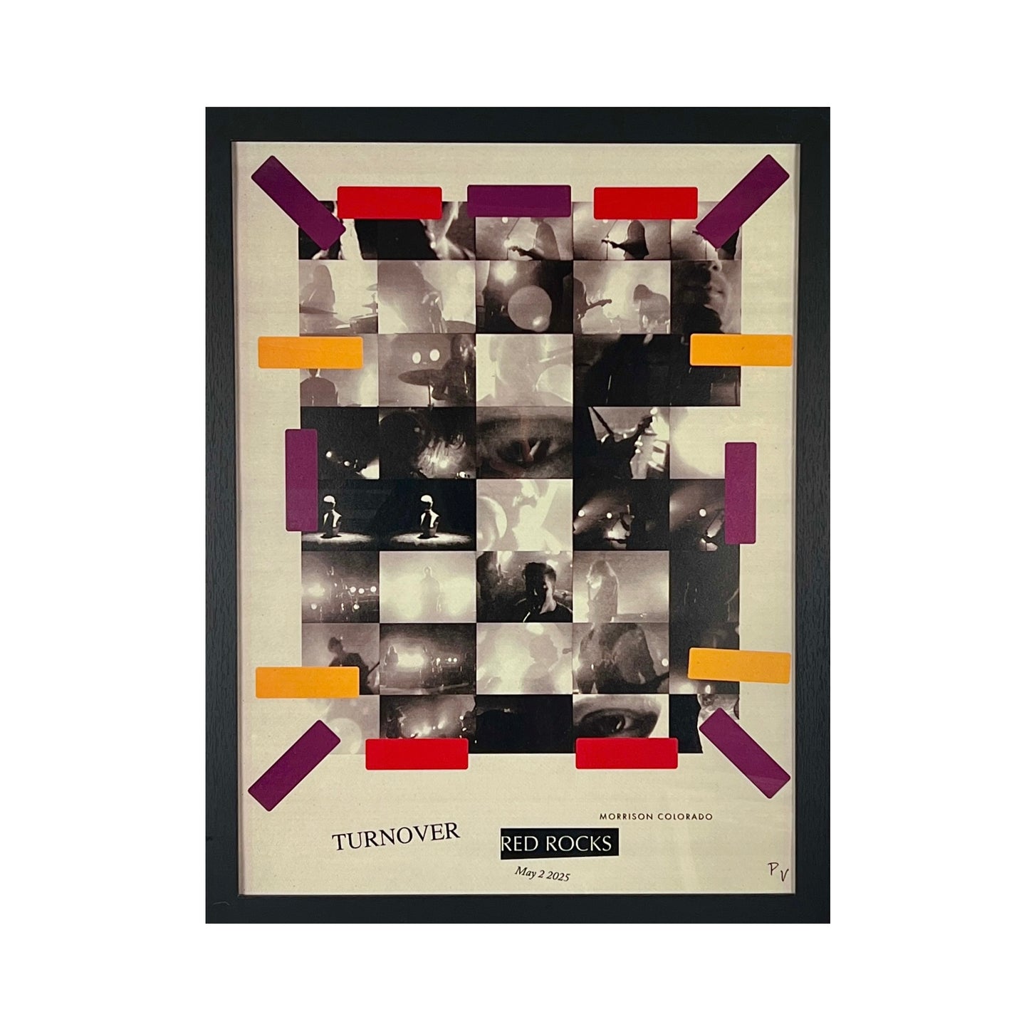 Framed poster with geometric design and text on a white background.