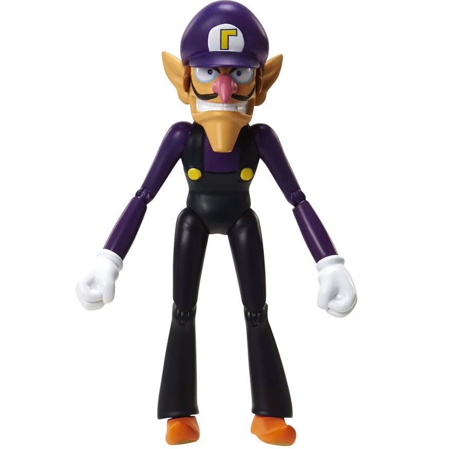 Toy figure of a character in a purple and black outfit with a white background