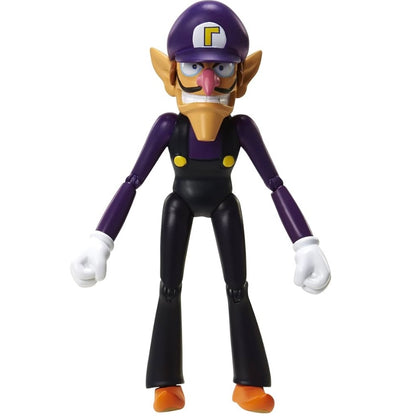 Toy figure of a character in a purple and black outfit with a white background