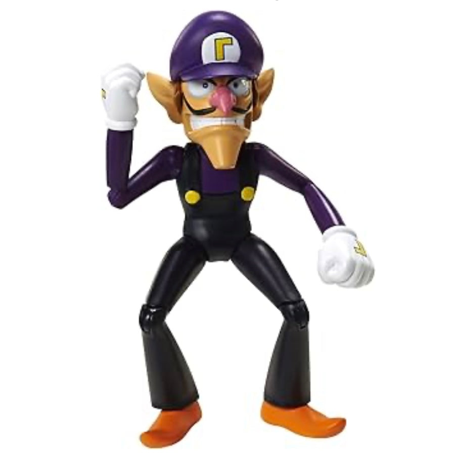 Action figure of a character in a purple hat with a white 'W' logo on a white background.
