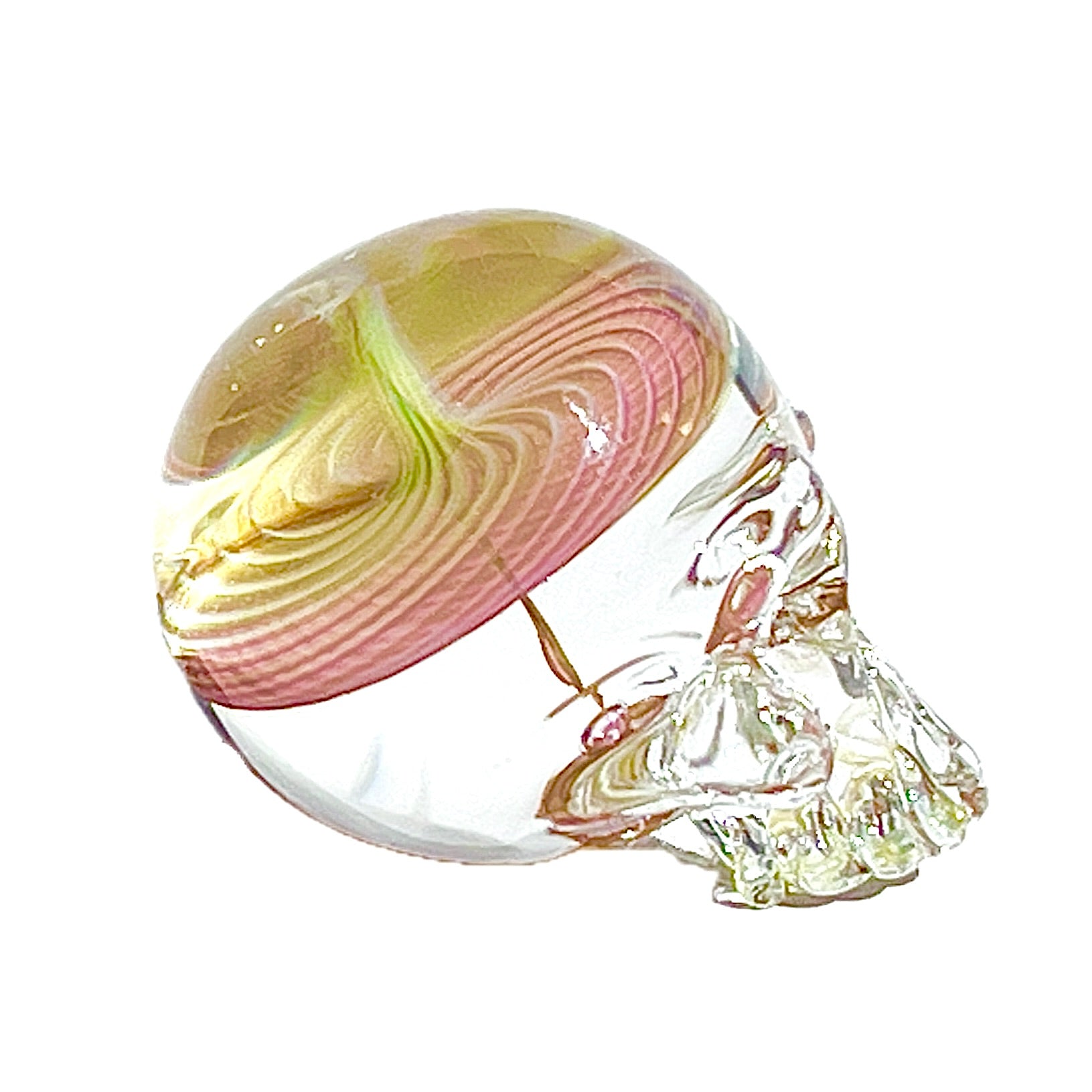 Fumed glass art piece resembling a on a white background.