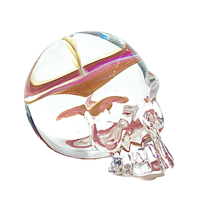 Clear glass skull with colorful interior on a white background