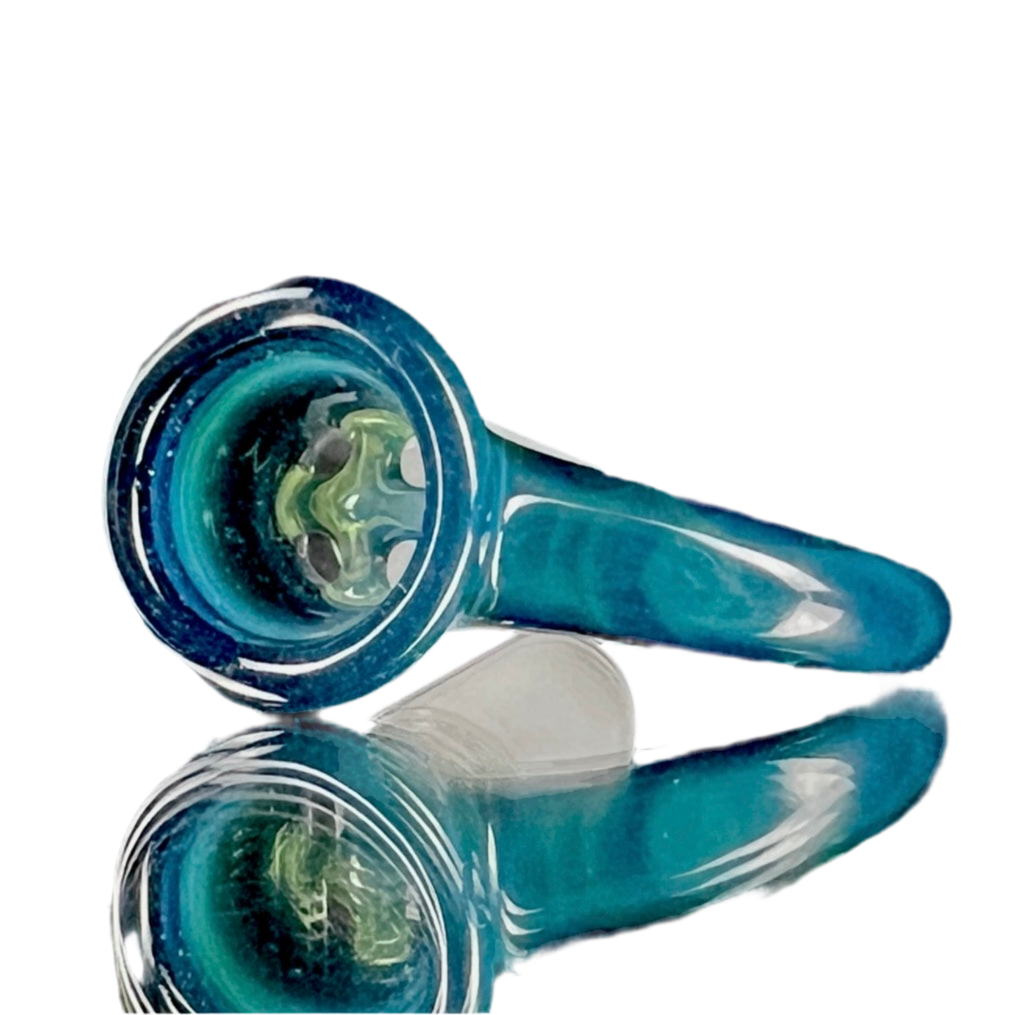 A blue glass slide with a 4-hole large-pack bowl design.