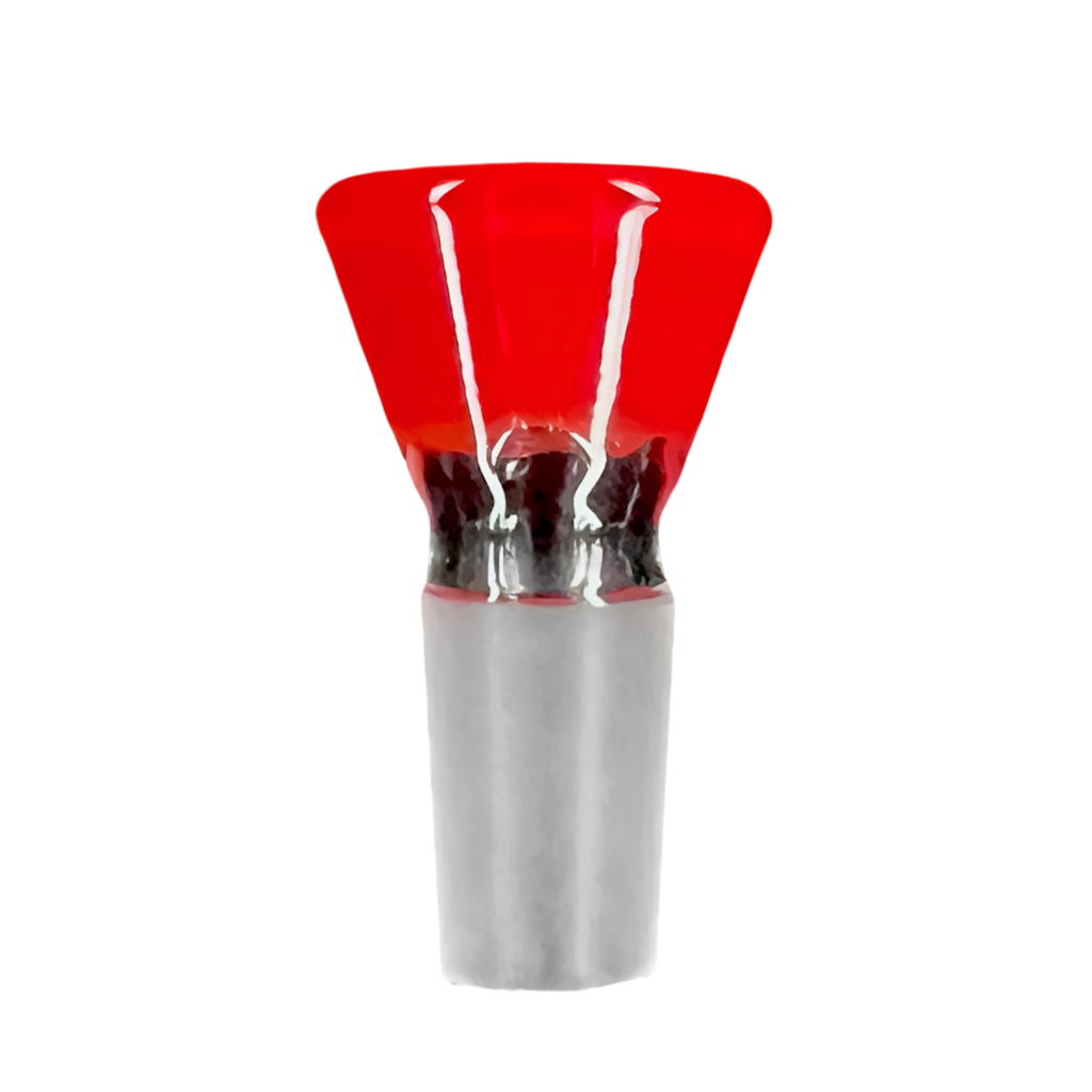 A red and clear glass piece with a bowl shape, featuring a 4-hole design.
