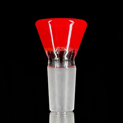 A red and clear glass piece with a bowl shape, featuring a 4-hole design.
