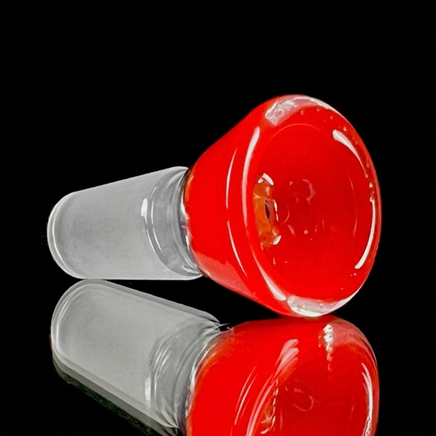 A red and clear glass piece with a bowl shape, featuring a 4-hole design.