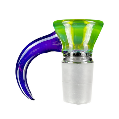 A glass slide with green opal and royal jelly accent, designed for use with a smoking bowl.