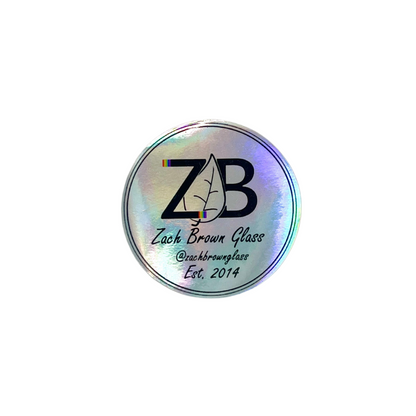 Reflective sticker with 'ZB' logo and text on a white background.
