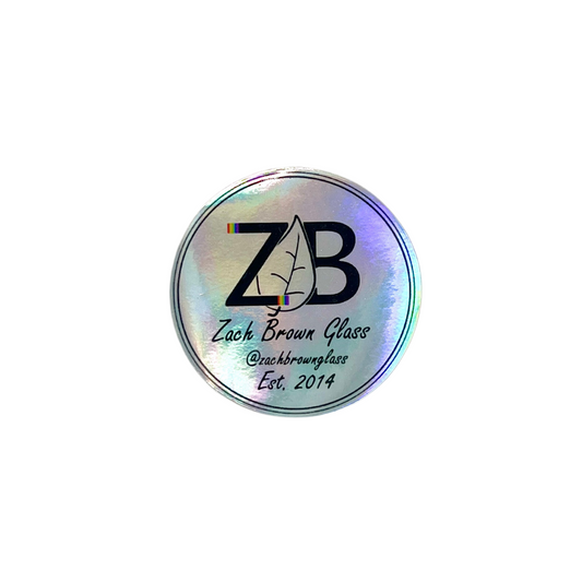 Reflective sticker with 'ZB' logo and text on a white background.