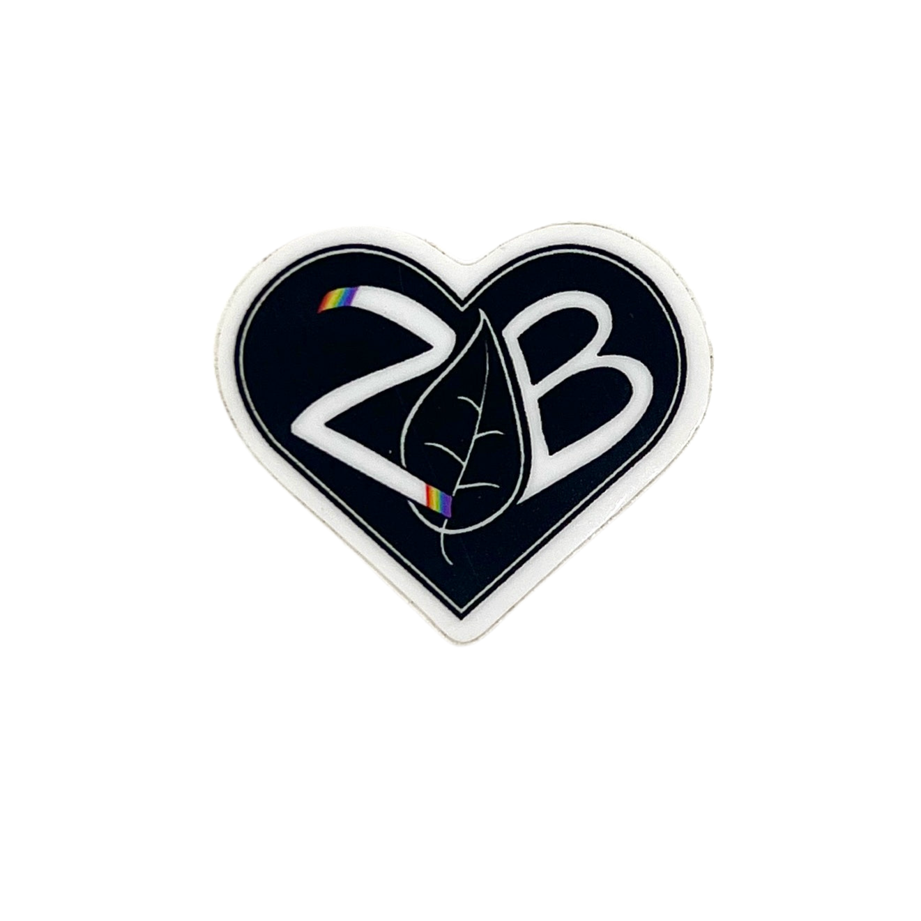 Heart-shaped sticker with 'ZB' design on a white background.