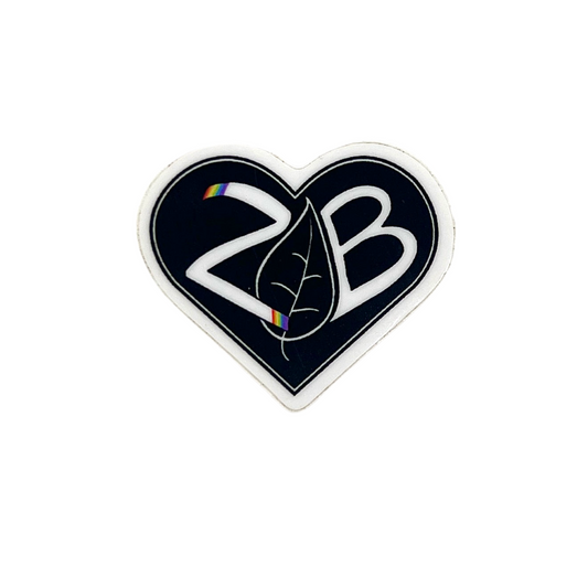 Heart-shaped sticker with 'ZB' design on a white background.