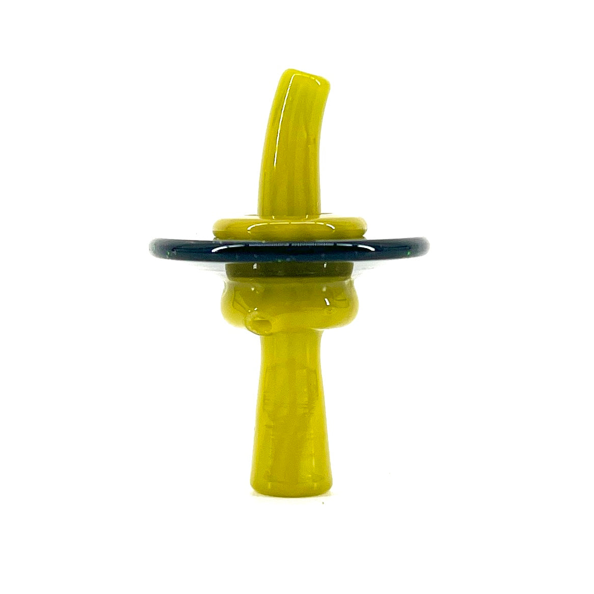 Yellow glass cap with a dark base on a white background.