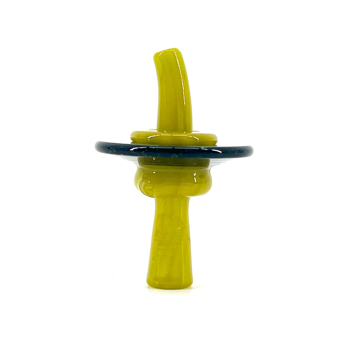 Yellow glass cap with a black accent on a white background