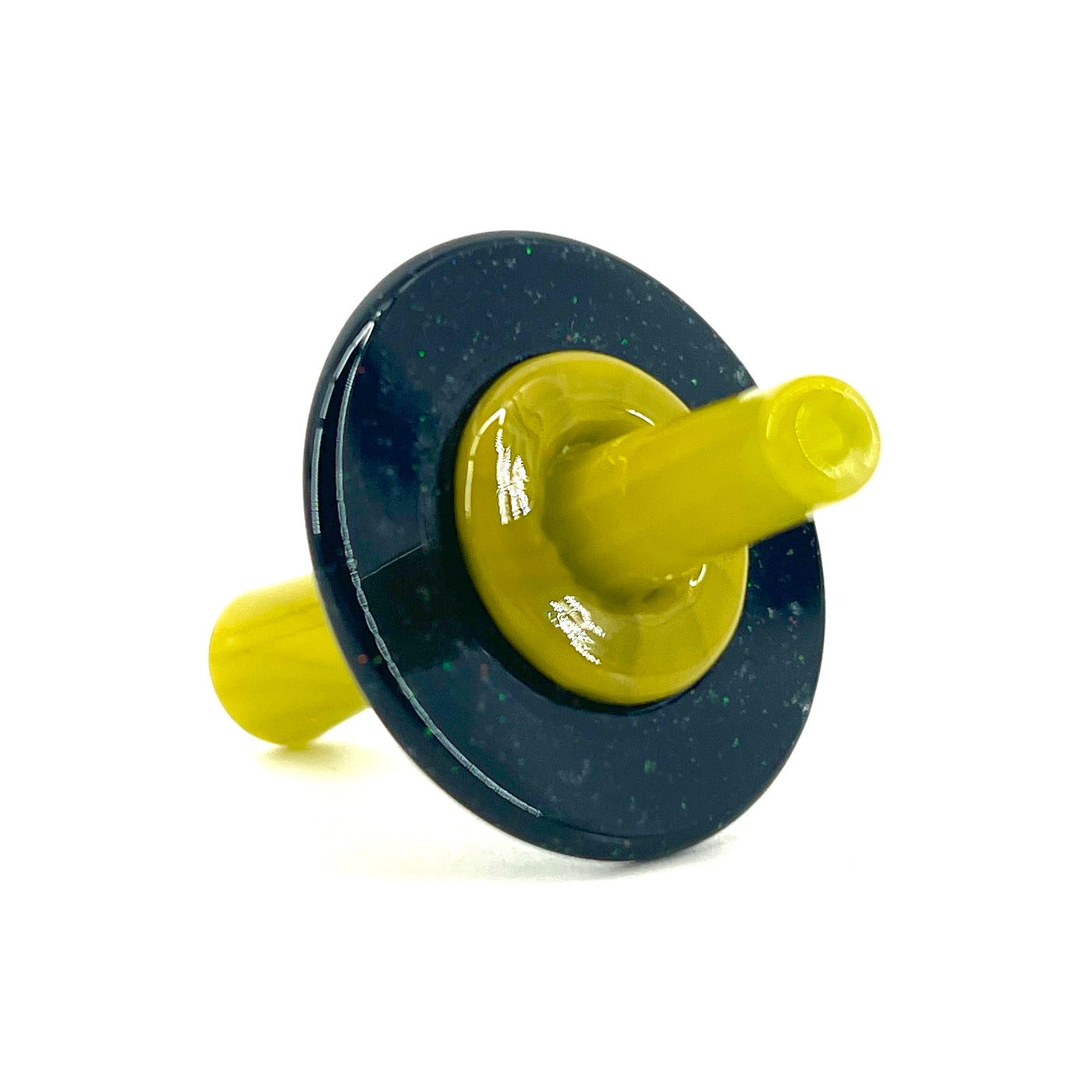 black and yellow cap on a white background.